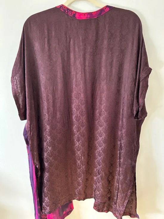 Tienda Ho Kimono Magenta/Burgundy India Print Boho Festival Open Front Duster - Picture 9 of 16